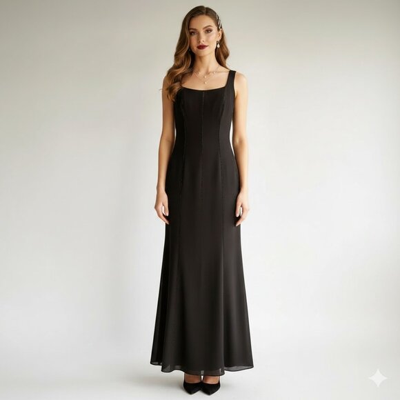 VINTAGE Black Trumpet Maxi Beaded Formal Dress Size 6 - Picture 1 of 8